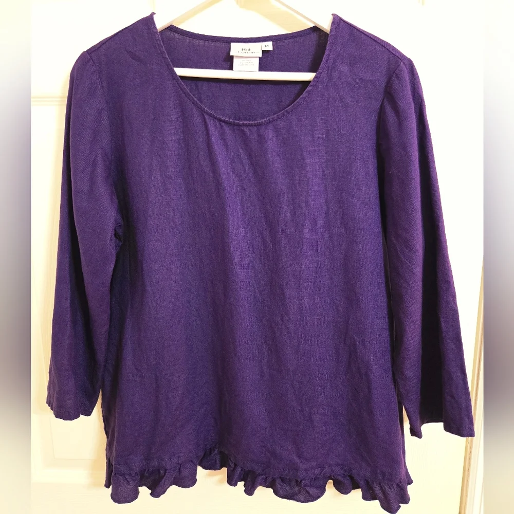 Hot Cotton Rich Purple Linen Blouse Size Medium - Picture 1 of 5